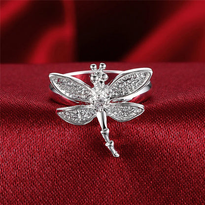 DOTEFFIL 925 Sterling Silver Dragonfly Ring For Women Wedding Engagement Party Fashion Charm Jewelry