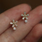 925 Sterling Silver Shiny Crystal Flower Stud Earrings Women Cute Elegant Party Wedding Jewelry Accessories Girlfriend Gifts