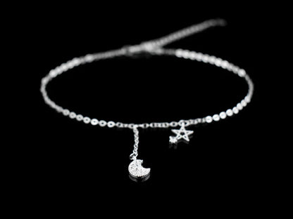 New Fashion 925 Sterling Silver Star&Moon Zircon Pendant Anklet Bracelet Constellation Symbol Foot Chain Women&Girl Jewelry Gift