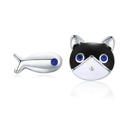 WOSTU Real 100% 925 Sterling Silver Lovely Cat Pet Stud Earrings For Women S925 Silver Earring Fashion Jewelry Gift FIE073