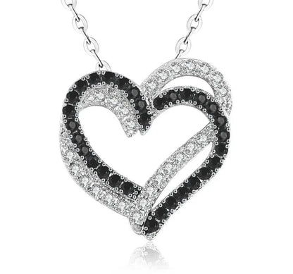 Black Awn Silver Color Necklace Women Jewelry Heart Black&White Stone Pendants P107