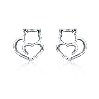 WOSTU Real 100% 925 Sterling Silver Lovely Cat Pet Stud Earrings For Women S925 Silver Earring Fashion Jewelry Gift FIE073