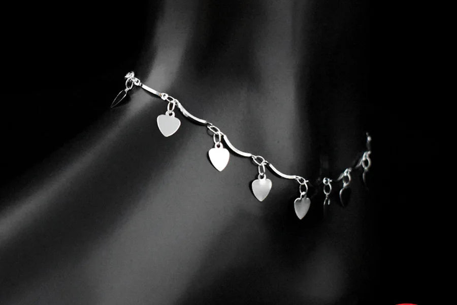New Arrival Bohemia 925 Sterling Silver Heart Pandent Anklets Bracelets Beach Anklet On Leg Chain For Women&Girl Jewelry Gift