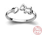 New Fashion 925 Sterling Silver Delicate Heart Pony Asymmetry Open Resizable Rings Women&Girl Exquisite Jewelry Finger Ring Gift