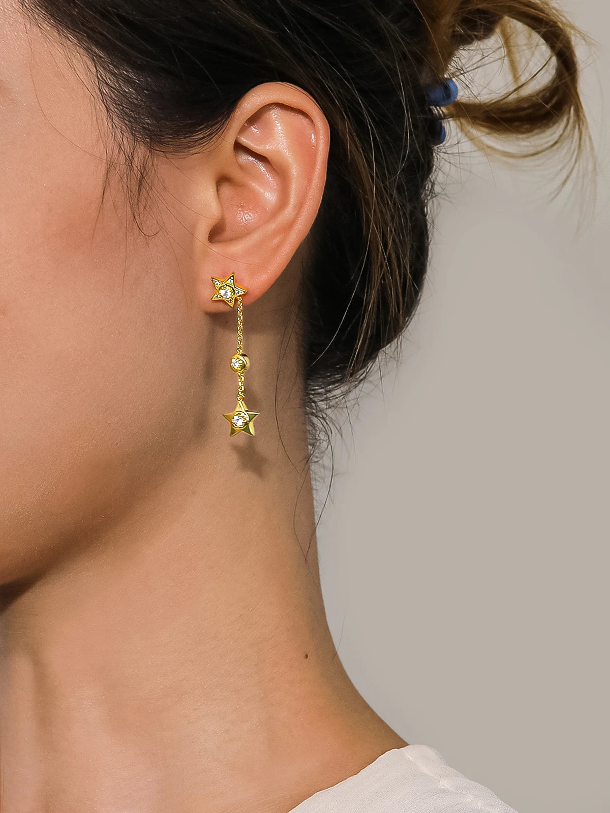 TYYL Star Tassel Long Dangle Earrings 925 Silver Needle 18k Gold Plated Star Pendant Drop Stud Earring For Women Girls Jewelry
