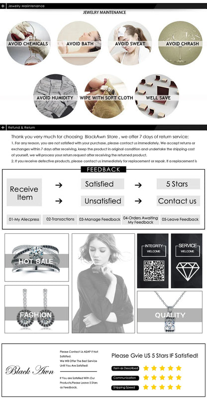 Black Awn Silver Color Necklace Women Jewelry Heart Black&White Stone Pendants P107