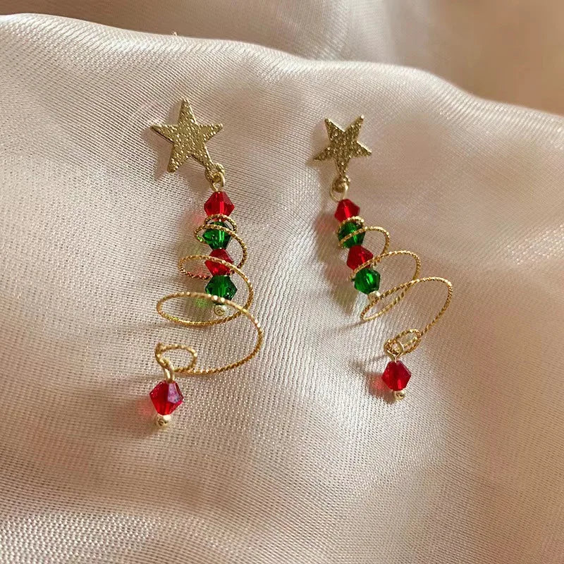 Rotating Christmas Tree Star Pendant Earrings Christmas Series Simple Advanced Jewelry Women's Creative Personalized Girl Gift