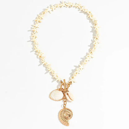 Lacteo Bohemia White Color Star Chain Necklace Summer Ocean Beach OT Buckle Snail Pendant Adjustable Metal Necklace Jewelry Gift