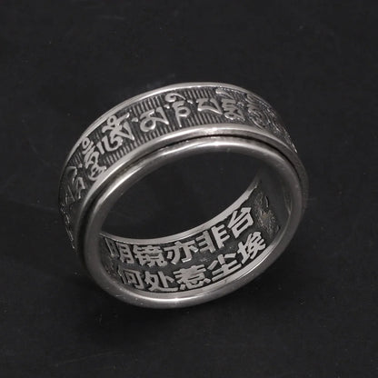 Real 925 Sterling Silver Vintage Rings For Men Rotatable Tibetan Six Words Mantra Rings Om Mani Padme Hum Buddhist Jewelry