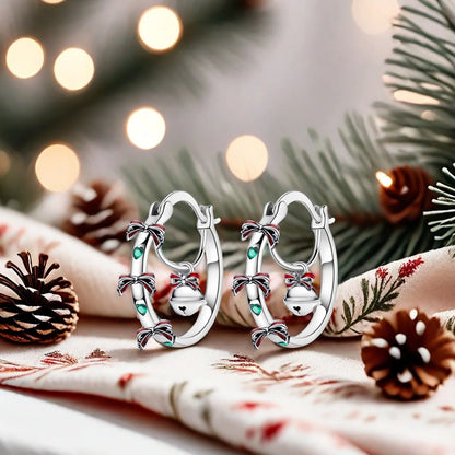 Original 2025 New 925 sterling silver Christmas Red Bow Bell Charms Earrings for Women Earrings Christmas Jewelry Gifts