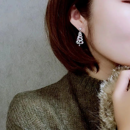 New Zircon Christmas Tree Earrings for Women Shiny Rhinestone Star Pearl Stud Earring New Year Xmas Festival Ear Jewelry