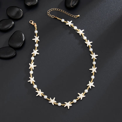 Ingemark Boho Starfish Imitation Pearl Choker Necklace for Men 2025 Trend Goth Adjustable Clavicle Chain Surfers Beach Jewelry