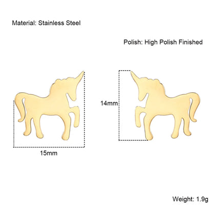 Minimalist Unicorn Stud Earrings Fashion Cute Animal Titanium Stainless Steel Ear Jewelry Gift Accessories