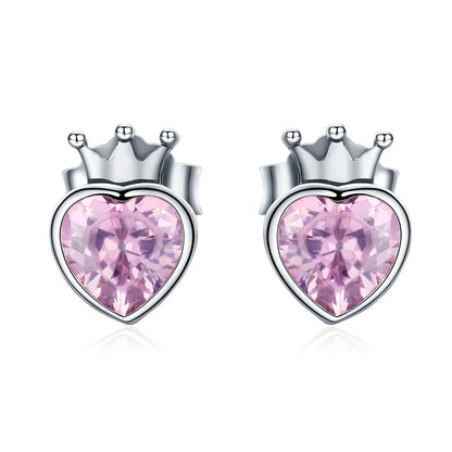 WOSTU Flower Heart Stud Earrings 100% 925 Sterling Silver Pearl Small Earrings For Women Wedding Engagement Jewelry Gifts