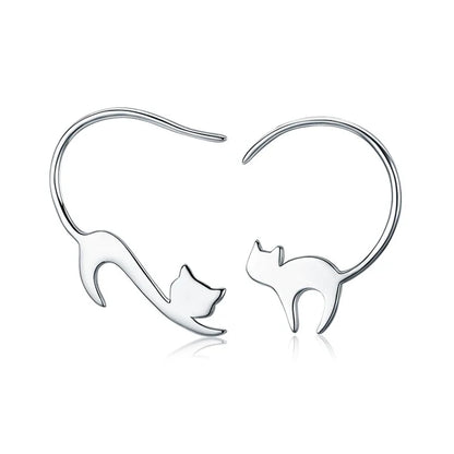 WOSTU Real 100% 925 Sterling Silver Lovely Cat Pet Stud Earrings For Women S925 Silver Earring Fashion Jewelry Gift FIE073
