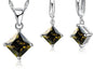 New Fashion Women Pendants Necklace Simple Geometry Square Earrings Crystal 925 Sterling Silver Jewelry Sets for Wedding