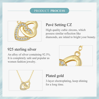 BAMOER 925 Sterling Silver Connected Heart Pendant Necklace for Girlfriend Valentine's Day Gift Fine Jewelry SCN181