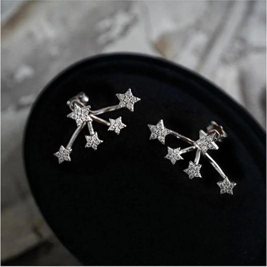 1 Pair of White Star-Shaped Stud Earring for Women Simple Fashion 3A Zirconia Earrings Daily Life Jewelry Gifts