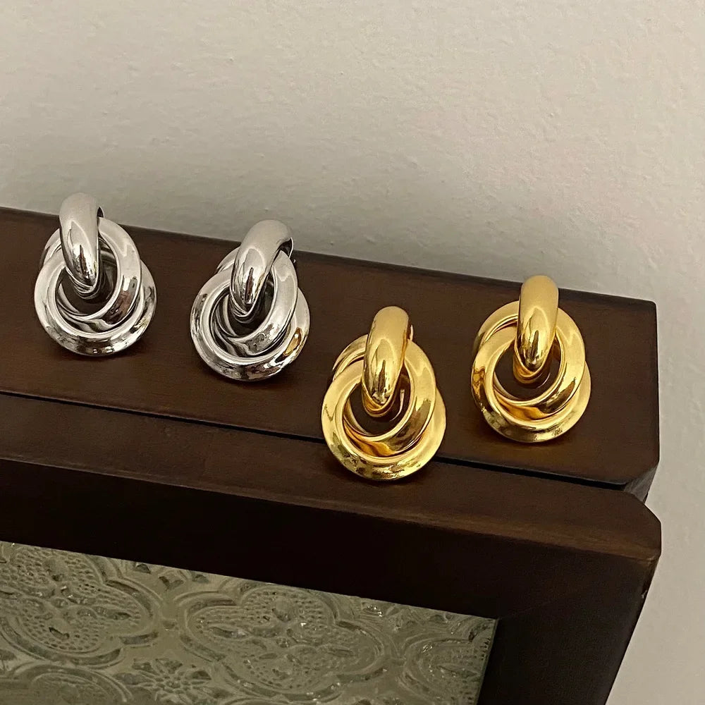 Real 925 Sterling Silver 18K Round Stud Earrings for Women Trendy Fine Jewelry Minimalist Exaggerated  Accessories