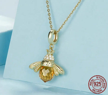 BAMOER 925 Sterling Silver Lovely Orange Bee Insect Pendant Necklace for Women 14K Gold Plated Jewelry Birthday Gift 2 Colors
