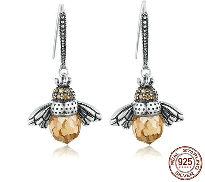 Bamoer Hot Sale 925 Sterling Silver Yellow Bee Drop Earrings for Women Lovely Insect Earrings Fine Jewelry Gift SCE149