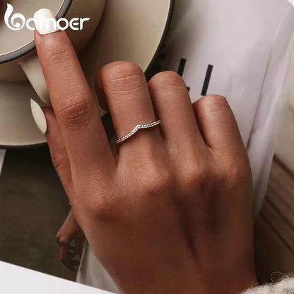 BAMOER 100% 925 Sterling Silver Water Droplet Clear CZ Finger Rings for Women Wedding Engagement Jewelry Girlfriend Gift PA7649