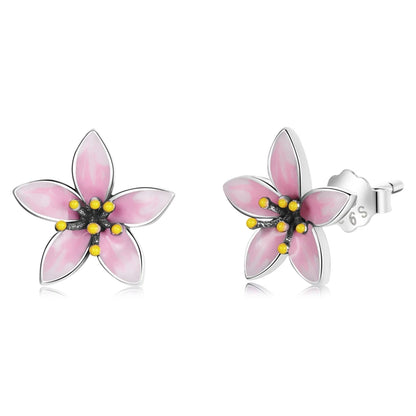 WOSTU Flower Heart Stud Earrings 100% 925 Sterling Silver Pearl Small Earrings For Women Wedding Engagement Jewelry Gifts