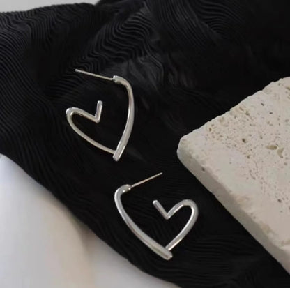 Genuine 925 Sterling Silver Earrings For Women Girls French Heart Ear Studs Piercing Jewelry pendientes mujer