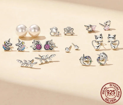 WOSTU Flower Heart Stud Earrings 100% 925 Sterling Silver Pearl Small Earrings For Women Wedding Engagement Jewelry Gifts