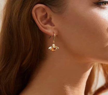 Bamoer Hot Sale 925 Sterling Silver Yellow Bee Drop Earrings for Women Lovely Insect Earrings Fine Jewelry Gift SCE149