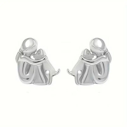 Fashion Two Tone Little Girl and Dog Earrings For Women Dog Mom Earrings Animal Puppy Jewelry