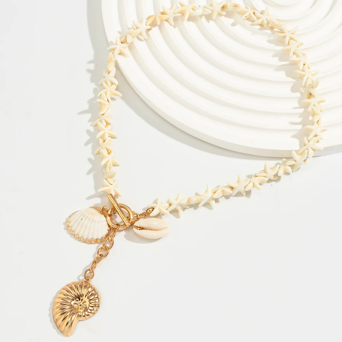 Lacteo Bohemia White Color Star Chain Necklace Summer Ocean Beach OT Buckle Snail Pendant Adjustable Metal Necklace Jewelry Gift