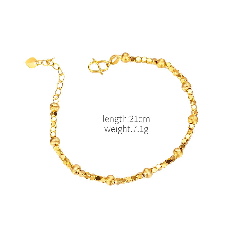 Pure 14k Gold Color Lucky Bead Bracelet for Women Bride Wedding Birthday Valentine's Day Drop Earrings Jewelry Gifts