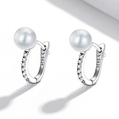 WOSTU Flower Heart Stud Earrings 100% 925 Sterling Silver Pearl Small Earrings For Women Wedding Engagement Jewelry Gifts