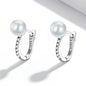 WOSTU Flower Heart Stud Earrings 100% 925 Sterling Silver Pearl Small Earrings For Women Wedding Engagement Jewelry Gifts