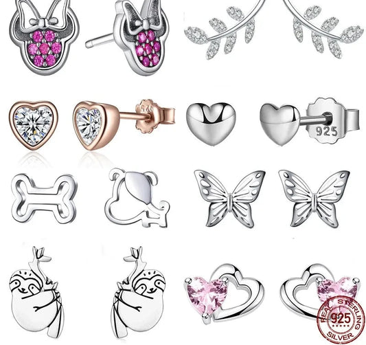 WOSTU Flower Heart Stud Earrings 100% 925 Sterling Silver Pearl Small Earrings For Women Wedding Engagement Jewelry Gifts