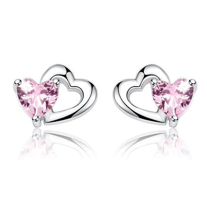 WOSTU Flower Heart Stud Earrings 100% 925 Sterling Silver Pearl Small Earrings For Women Wedding Engagement Jewelry Gifts