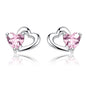 WOSTU Flower Heart Stud Earrings 100% 925 Sterling Silver Pearl Small Earrings For Women Wedding Engagement Jewelry Gifts