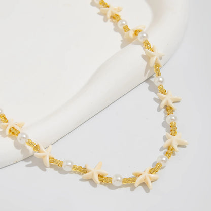 Ingemark Boho Starfish Imitation Pearl Choker Necklace for Men 2025 Trend Goth Adjustable Clavicle Chain Surfers Beach Jewelry