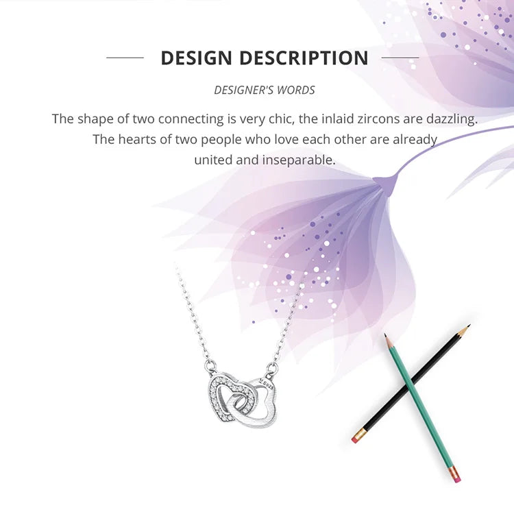BAMOER 925 Sterling Silver Connected Heart Pendant Necklace for Girlfriend Valentine's Day Gift Fine Jewelry SCN181