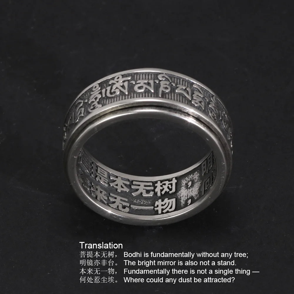 Real 925 Sterling Silver Vintage Rings For Men Rotatable Tibetan Six Words Mantra Rings Om Mani Padme Hum Buddhist Jewelry