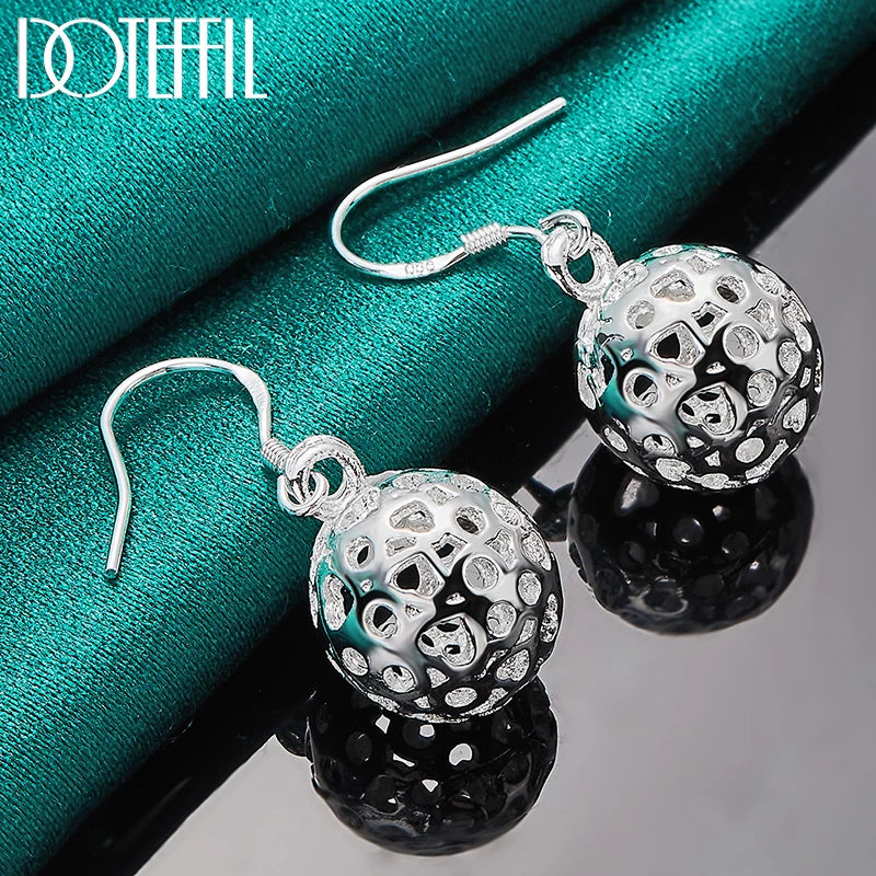 DOTEFFIL 925 Sterling Silver Hollow Ball Heart Drop Earrings For Woman Wedding Engagement Party Fashion Charm Jewelry
