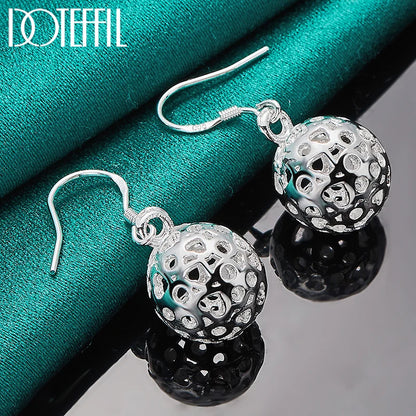 DOTEFFIL 925 Sterling Silver Hollow Ball Heart Drop Earrings For Woman Wedding Engagement Party Fashion Charm Jewelry