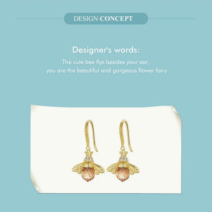 Bamoer Hot Sale 925 Sterling Silver Yellow Bee Drop Earrings for Women Lovely Insect Earrings Fine Jewelry Gift SCE149