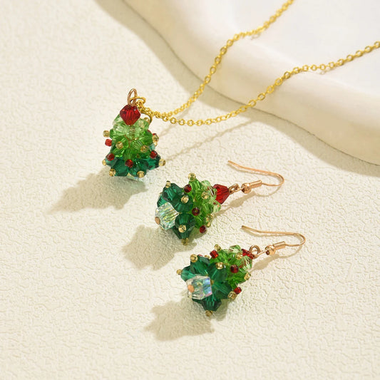 Women‘s Chic Christmas Tree Shaped Jewelry Set (Necklace + Earrings) Colorful Crystal Design Christmas Parties & Holiday Jewelry