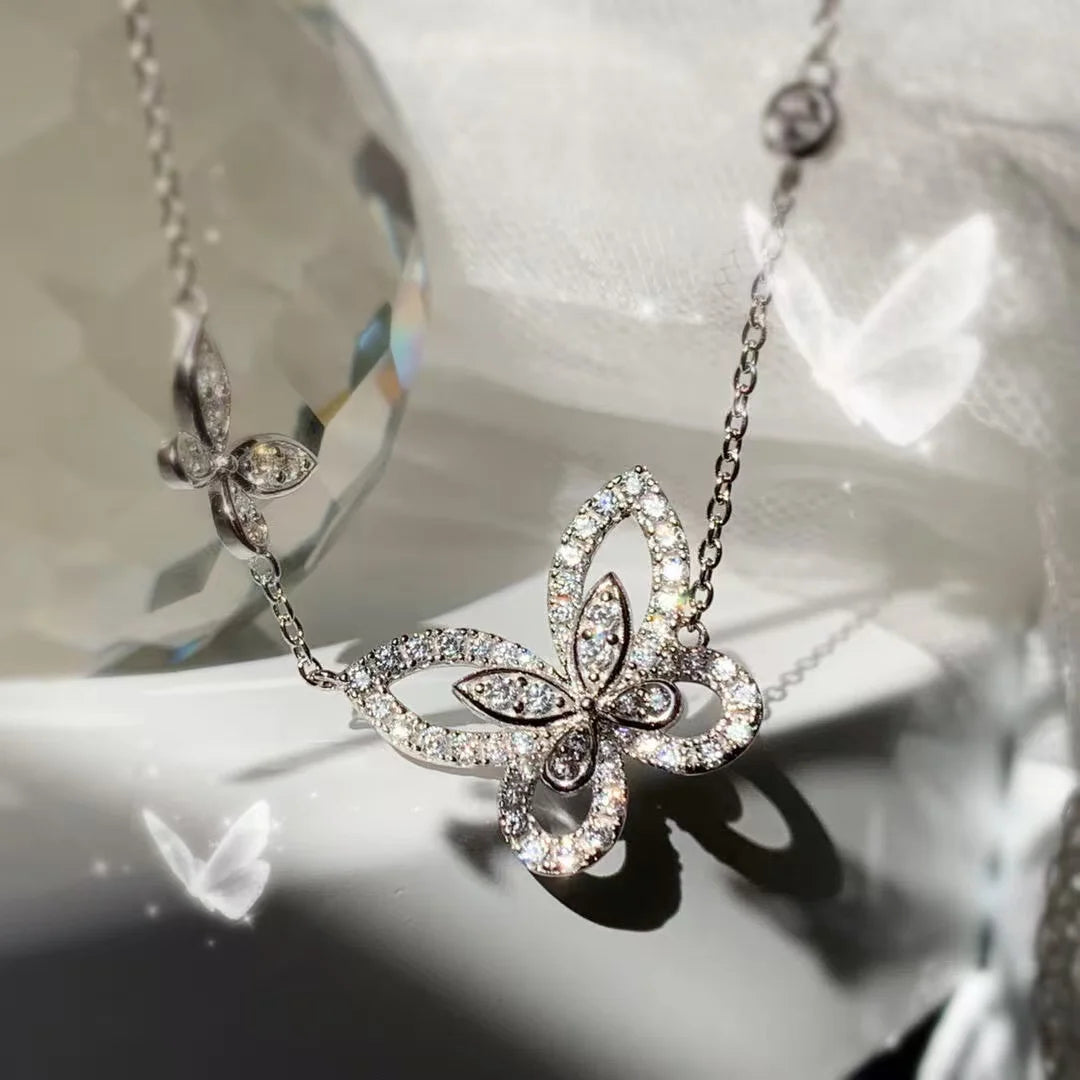 French Gorgeous Bow Phantom Women's Jewelry Necklace, High-Quality Moissanite Sparkling Charm Valentine's Day Engagement Gift