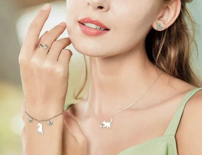 BAMOER 100% 925 Sterling Silver Sticky Cat with Long Tail Finger Ring Women Ring Adjustable Engagement Ring Jewelry SCR220