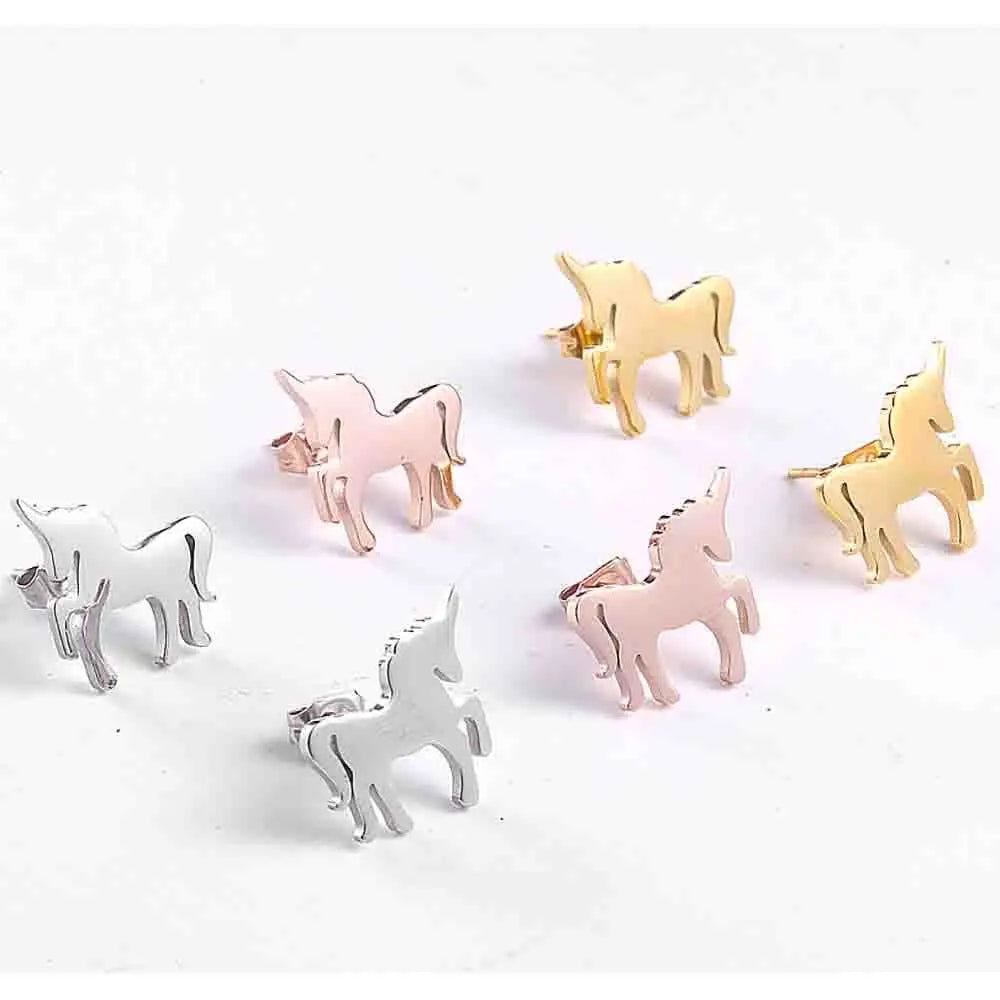 Minimalist Unicorn Stud Earrings Fashion Cute Animal Titanium Stainless Steel Ear Jewelry Gift Accessories