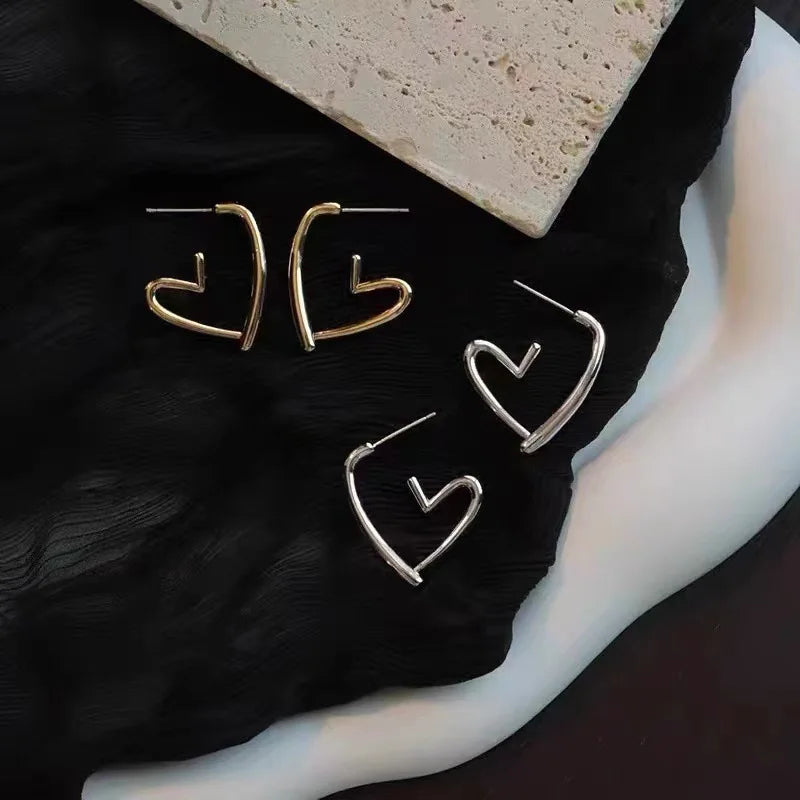 Genuine 925 Sterling Silver Earrings For Women Girls French Heart Ear Studs Piercing Jewelry pendientes mujer