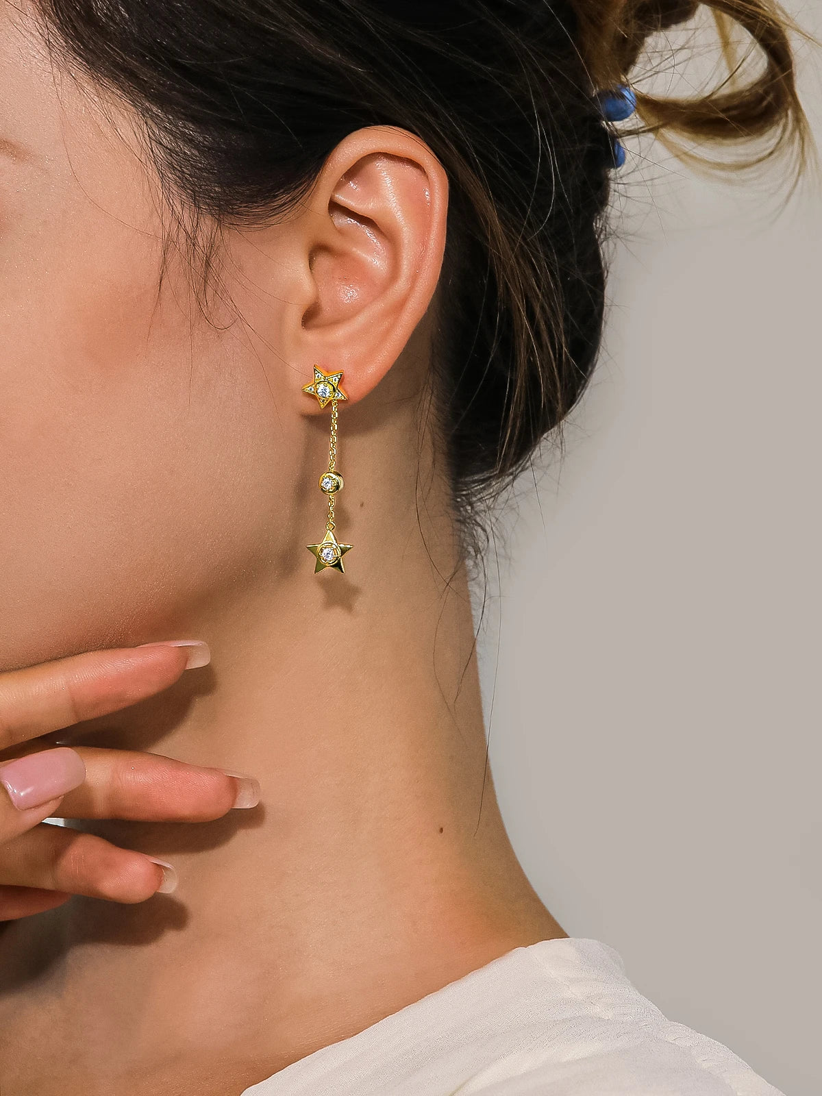 TYYL Star Tassel Long Dangle Earrings 925 Silver Needle 18k Gold Plated Star Pendant Drop Stud Earring For Women Girls Jewelry